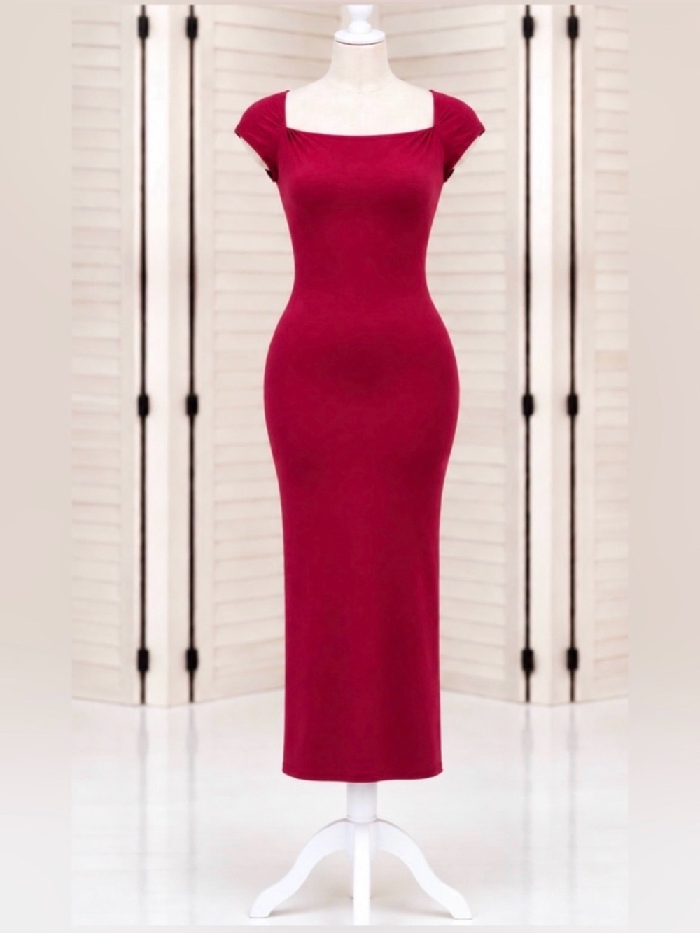 NWT Zara Cap Sleeve Square Neck MIDI Dress Sz M BODYCON SEXY FITTED STRETCHY!!!!